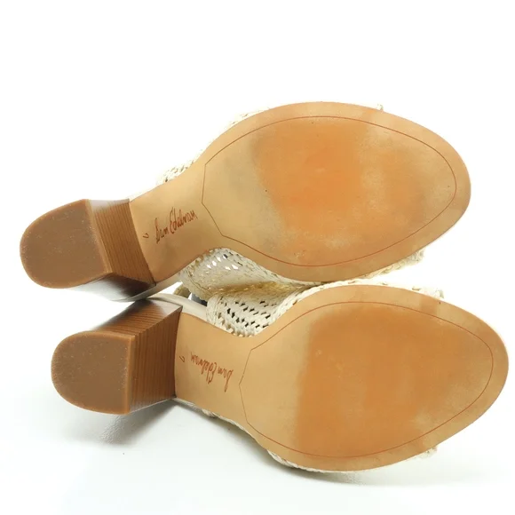 Sam Edelman Evie Basket Weave Heeled Leather Sandals Women 7 Off White/Brown - Picture 14 of 16